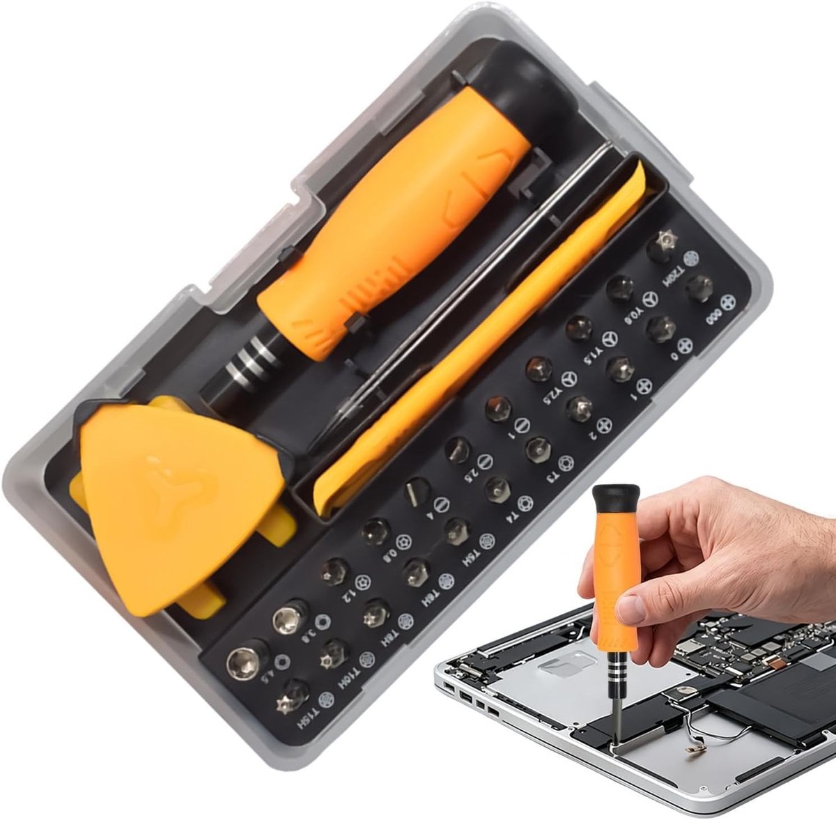 Magnetische Schroevendraaierset - Precisie reparatieset - Elektronica repareren - 33 Delige Bit Set - Met Pincet - Grijs