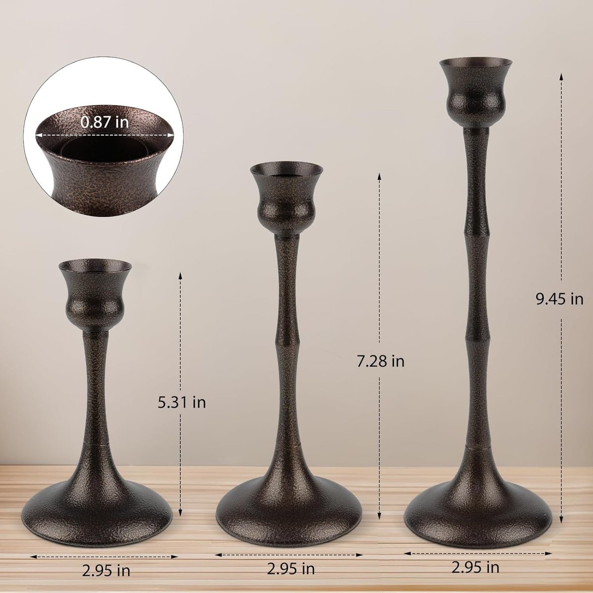 Metalen Kandelaars - Kaarshouders Set - Huisdecoratie - Stijlvolle Bronzen Afwerking - Set van 3 - Brons — cadeau in Wonen & Interieur - foto 5