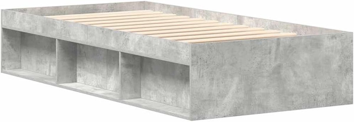 Bedframe - Eenpersoonsbed - Moderne slaapkamer - Zes opbergvakken - 75x190 cm - Betongrijs