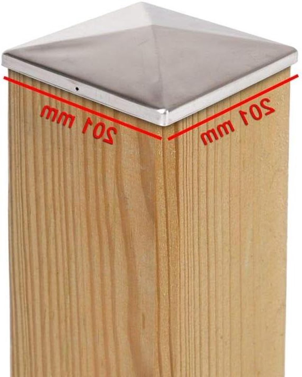 Paalafdekkers Piramide - Afdekkappen Deksel - Palen Beschermen - Roestvrij Staal - 201 x 201 mm - Zilverkleurig