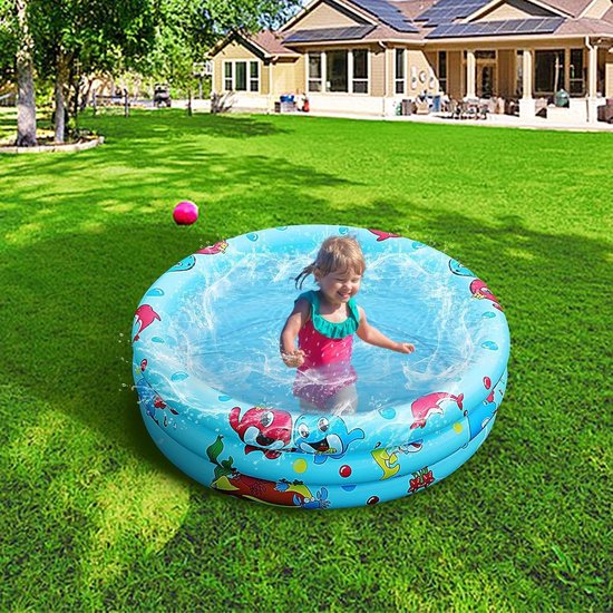 Opblaasbaar Kinderbadje - Peuterbadje Zwembad - Waterpret Buiten - Opblaasbare Bubbelbodem - 90 cm - Blauw — afbeelding 3