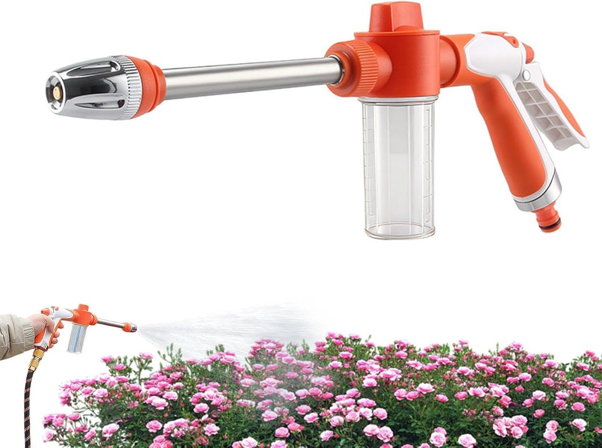 Tuinslang Mondstuk - Hoge Druk Sproeier - Planten Besproeien - Verstelbare Waterstraal - 395 cm - Oranje