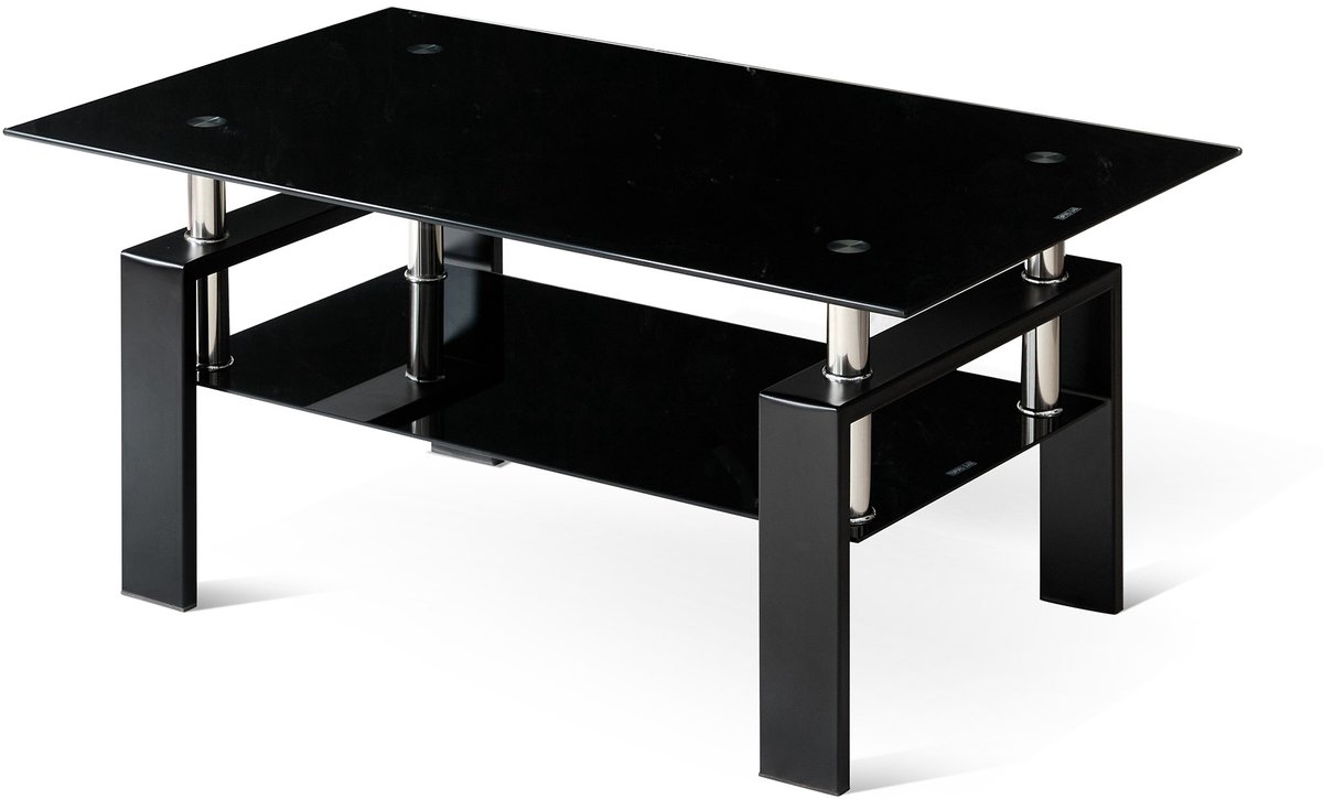YYchan glazen salontafel van gehard glas - zwart - 100 x 60 x 44 cm