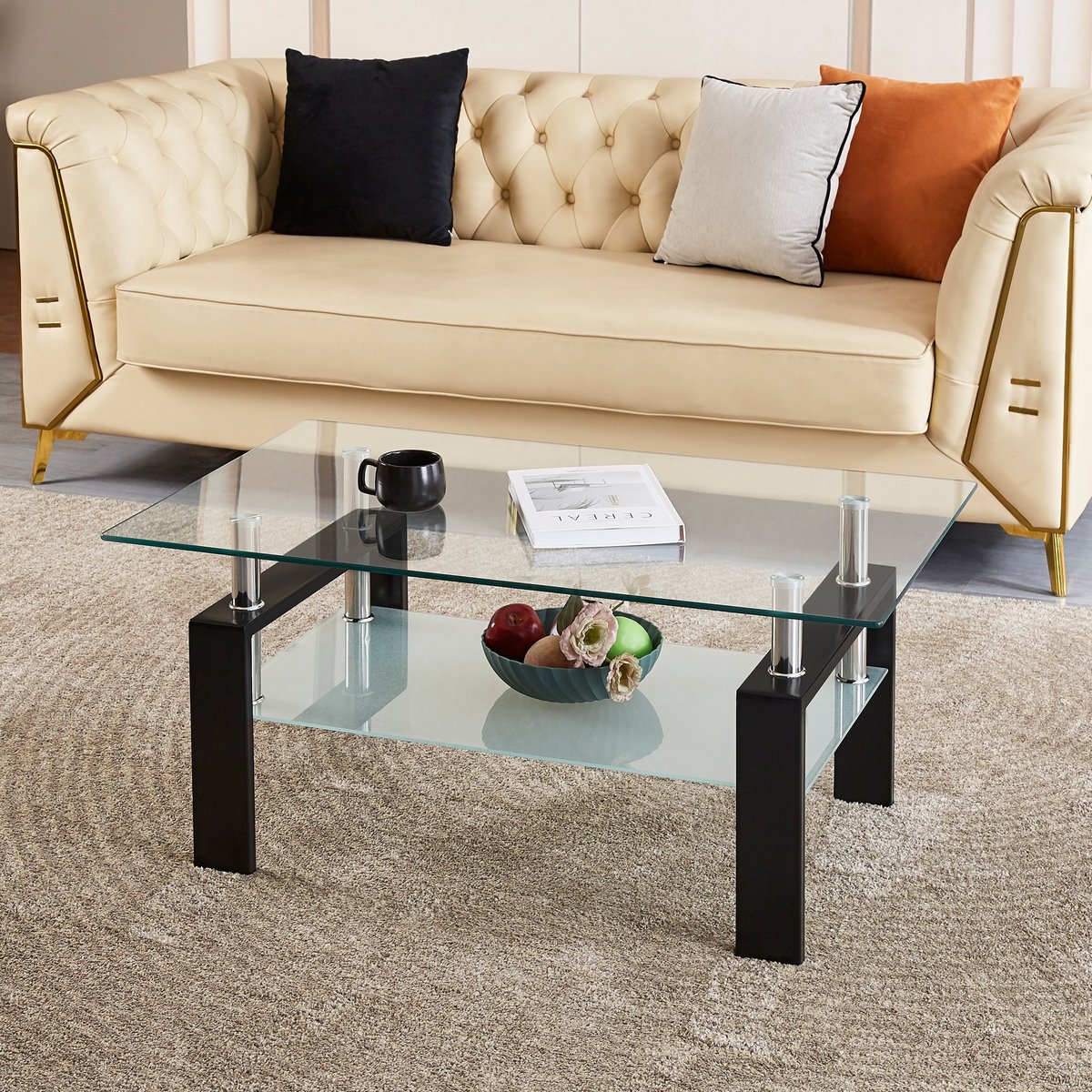 YYchan glazen salontafel van gehard glas - transparant - 100 x 60 x 44 cm