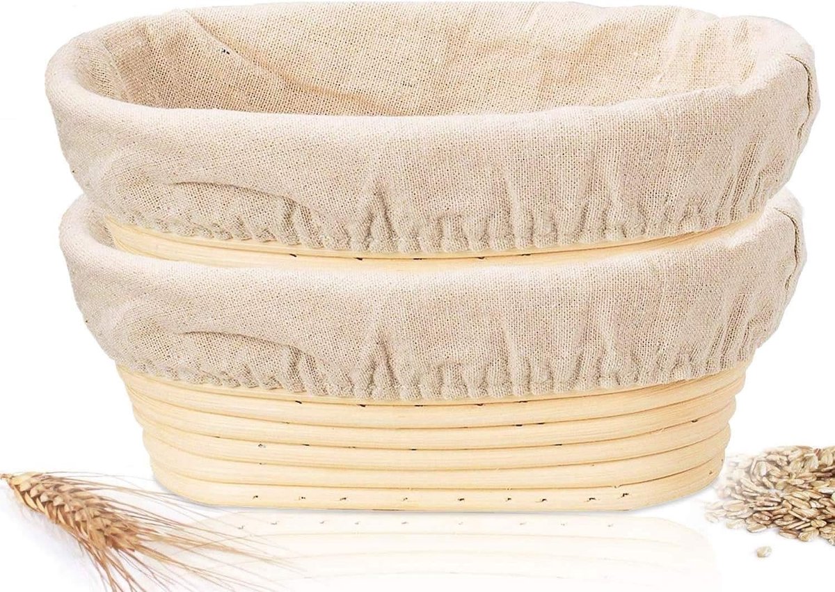Broodrijsmandjes Set - Zuurdesem Manden - Ambachtelijk Brood Maken - Handgemaakt Rotan Riet - 2 Stuks 25cm - Natuurlijk