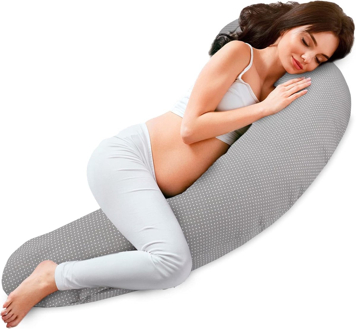 Zijslaapkussen - Zwangerschapskussen - Comfortabel slapen - Afneembare hoes - 190 cm - Grijs