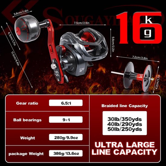 Baitcaster Vis Reel - Baitcasting Reel Visserij - Grote Vissen Vangen - 35 Lbs Max Drag - Maat 400 — afbeelding 4
