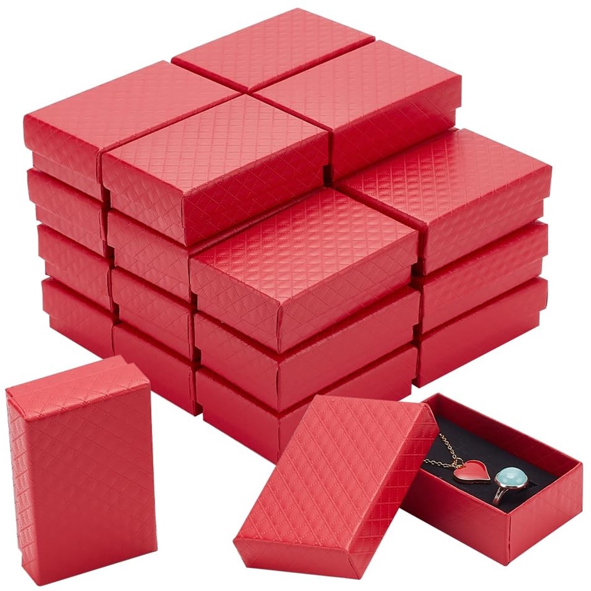 Dailygoods- Juwelendoos 24 stuks - Rechthoekige Opbergdoos - Oorbellen/Kettingen - Fluwelen Spons - Bruiloft - 8,4 x 5,35 cm - Sieradenbox