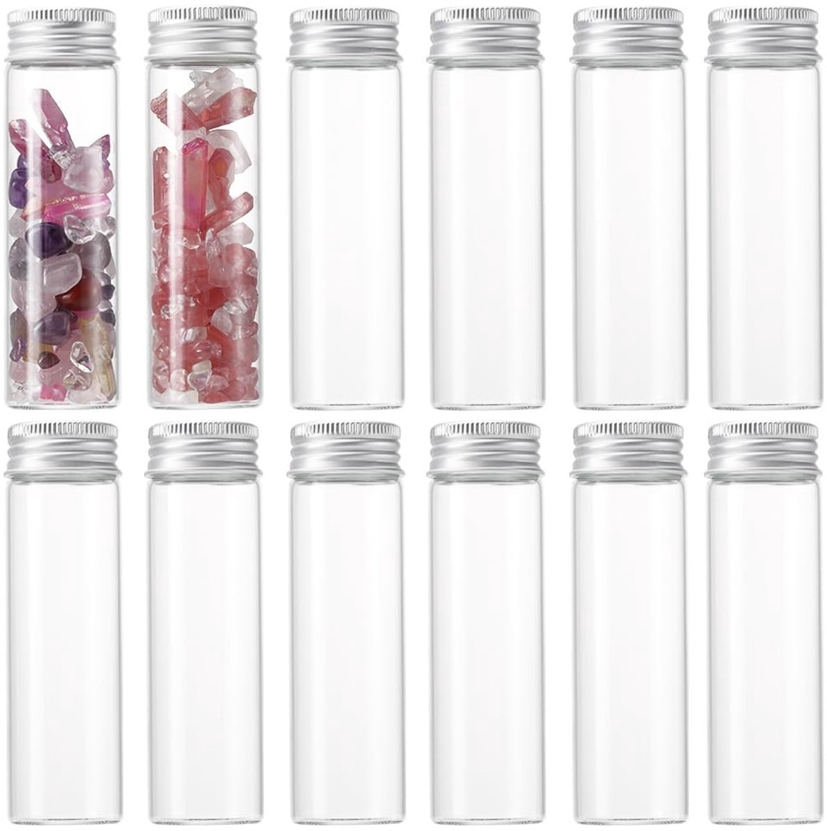 Dailygoods- Glasvoorraadpotten 16 stuks - 50 ml - Transparante Glazen Flesjes - Reageerbuisjes met Schroefdop - Mini-Potten - Ideaal voor Handwerk - Glazen Potjes