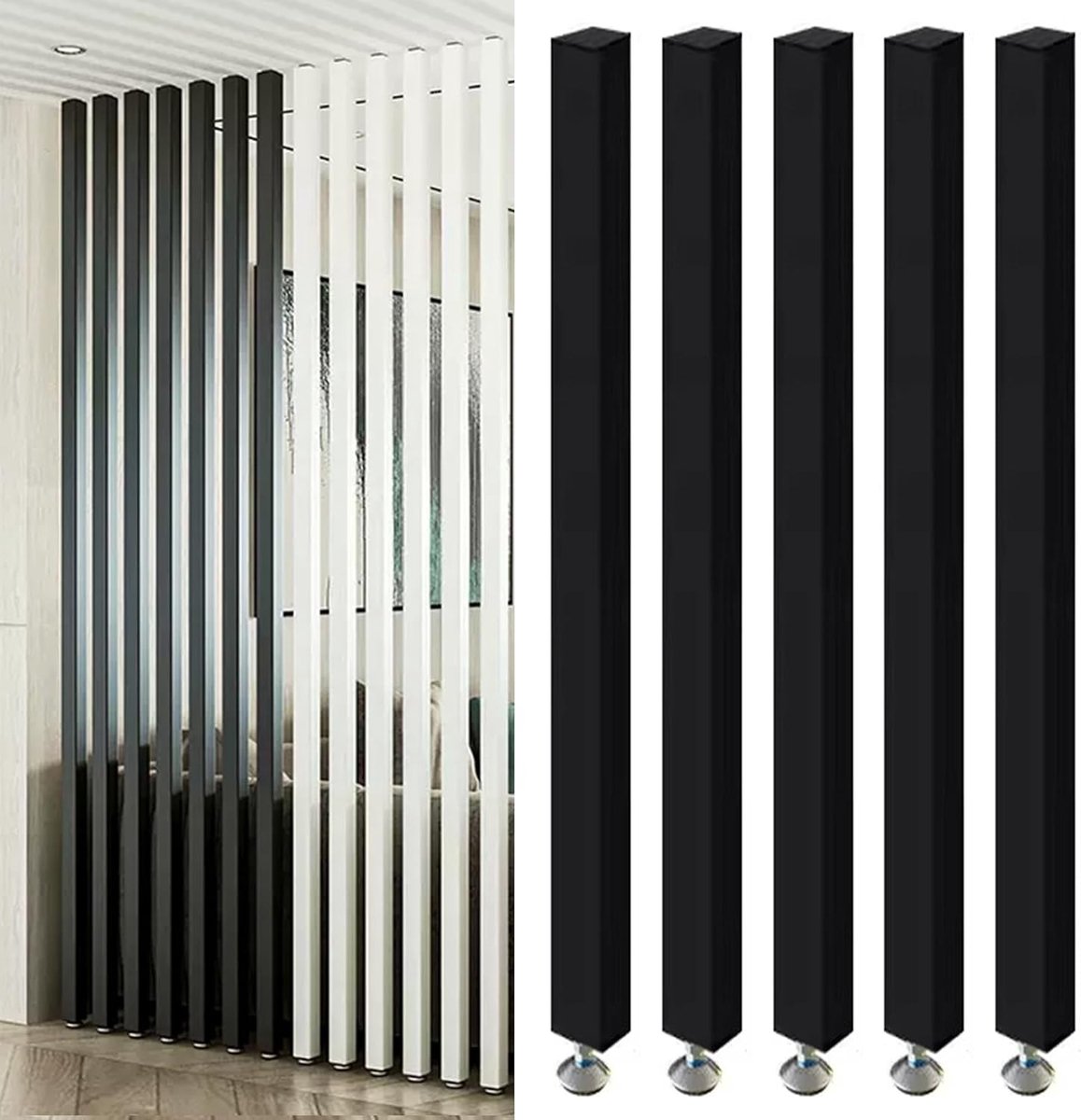 Kamerscherm Houten Latten - Ruimteverdeler Hout - Ruimtes Indelen - Verstelbare Poten - 5