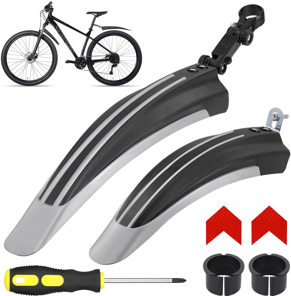 Dailygoods- Spatbordenset Universeel - Voor- en Achterspatbord - Verstelbaar - Geschikt voor 24-29 Inch Fietsen - Inclusief 2 Reflecterende Stickers - Materiaal PVC - Fietsaccessoires