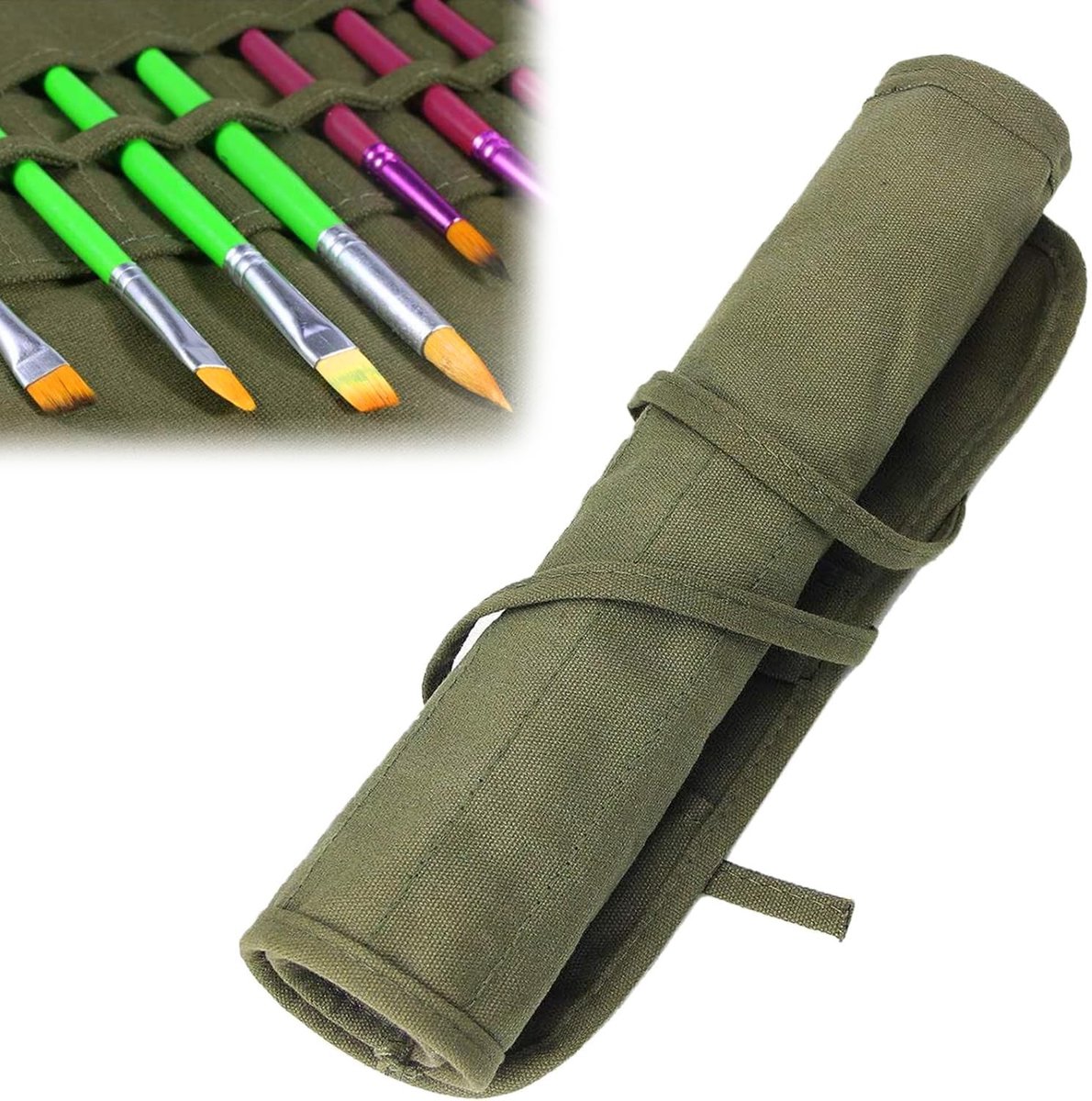 Dailygoods- Penseeltas Duurzaam - Penseelroltas - Canvas Tas - 22 Vakken - Opvouwbaar - Bescherming tegen Beschadigingen - Penseelrol