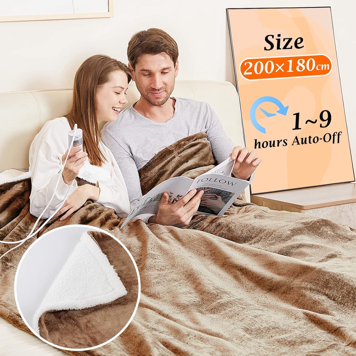 Elektrische Deken - Verwarmde Plaid - Comfortabele Warmte - 10 Warmtestanden - 180x200 cm - Khaki