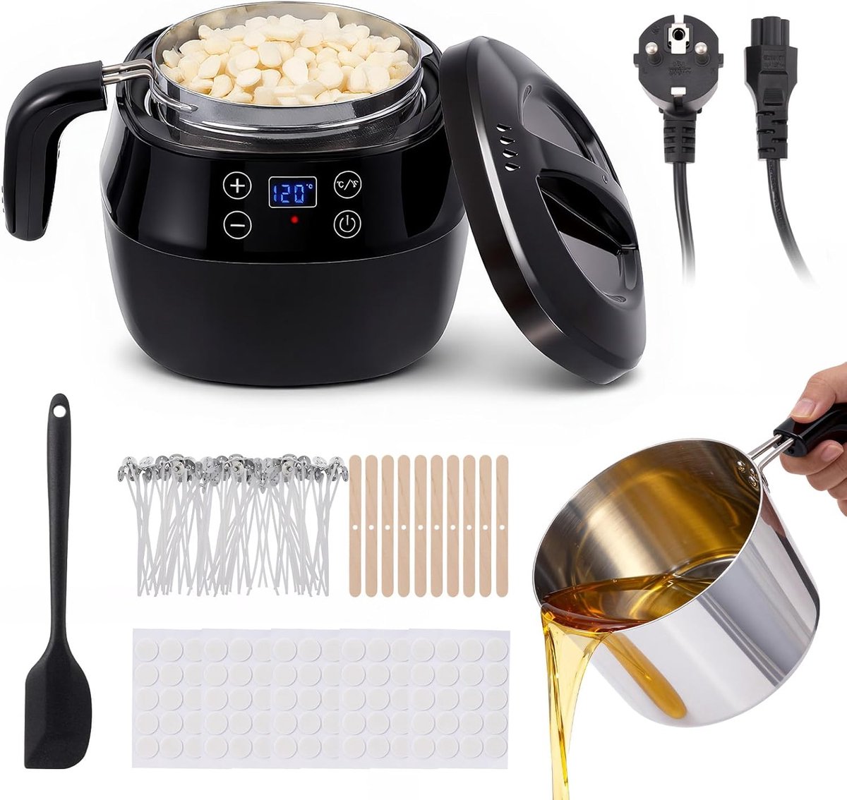 Wax Smelter - Kaarsen Set - Zelf Kaarsen Maken - Snelle Verwarming - 1 Liter Capaciteit - Zwart