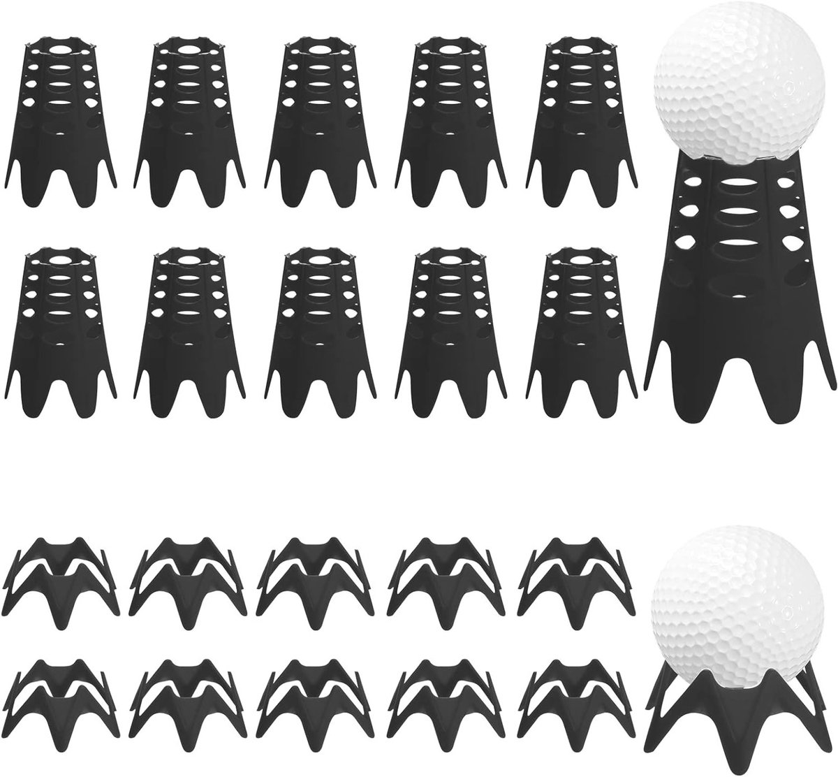 20 Stuks Golf Tees voor Simulator en Training - Rubber Golf Mat Tees voor Thuis en Buiten Sportliefhebbers (10 Hoog & 10 Laag, Zwart)