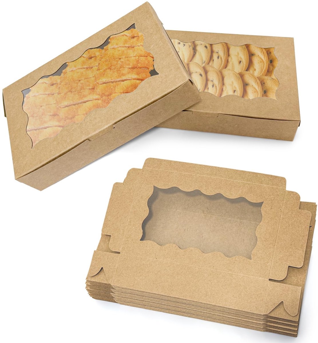Dailygoods- Koekjesdozen 20 Stuks - Kraftpapier met Venster - 17,8 x 11 x 3,9 cm - Taartdozen - Geschenken - Duurzaam en Schokbestendig - Gebakdozen