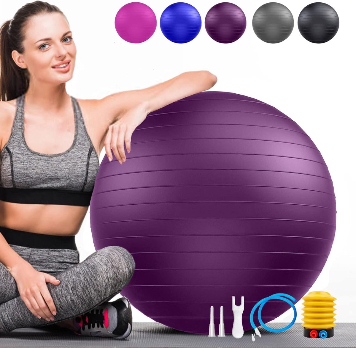 Anti-Burst Yoga Bal - Zachte Oefenstoel voor Stabiliteit tot 1000 kg met Pomp en Comfort