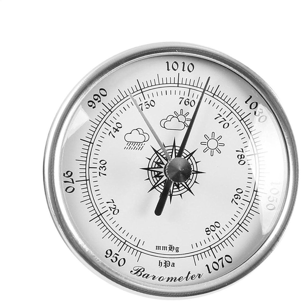Barometer Binnen - Drukmeter Weer - Weersvoorspelling Huis - Mechanisch Meetinstrument - 70 Millimeter - Zilver