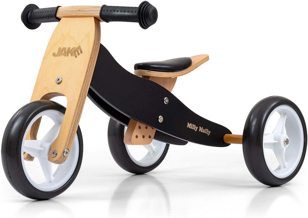 Houten driewieler - Loopfiets - Buiten spelen - 2-in-1 ontwerp - 7 inch wielen - Zwart