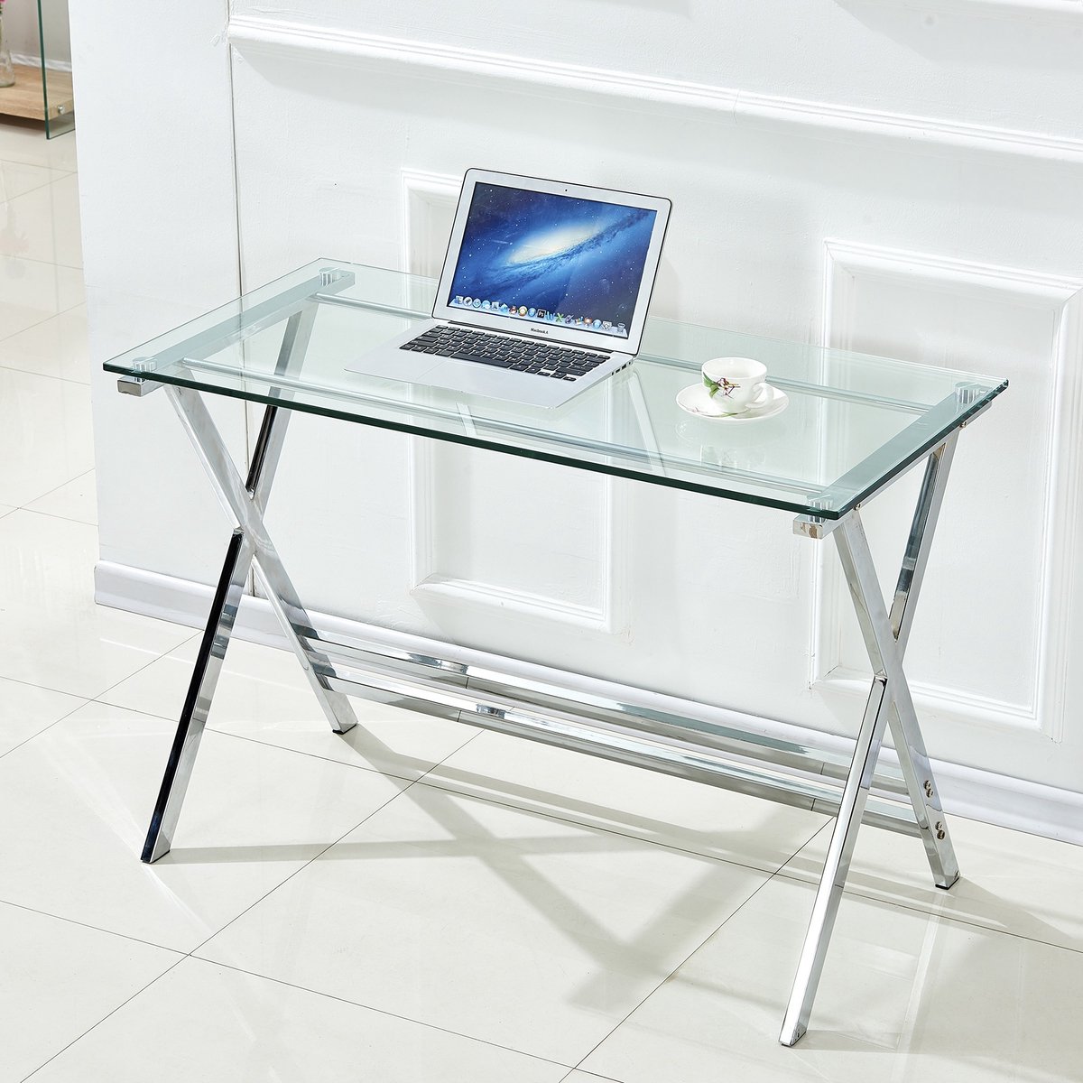 YYchan glazen computerbureau van gehard glas - transparant - 110 x 55 x 76 cm