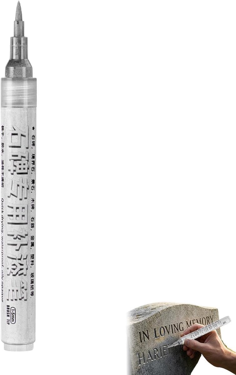 Gouden Inscriptie Pen - Restauratie Marker - Grafsteen Opknappen - Weerbestendige Verf - 16 cm Lengte - Zilver