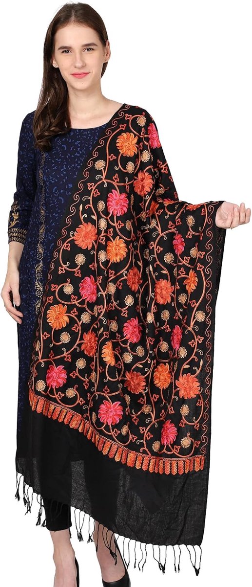 Pashmina Sjaal - Omslagdoek Wolblend - Warme Draagcomfort - Handgeweven Indiaas - 100 x 200 cm - Blauw