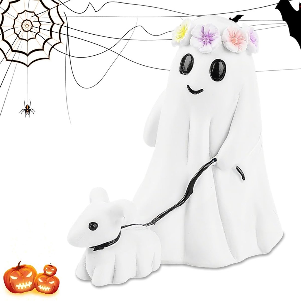 Dailygoods- Beeldje Spookhond Grappig - Halloween Decoratie - Spookfiguren - Griezelsculptuur - Duurzaam Hars - Voor Binnen/Buiten