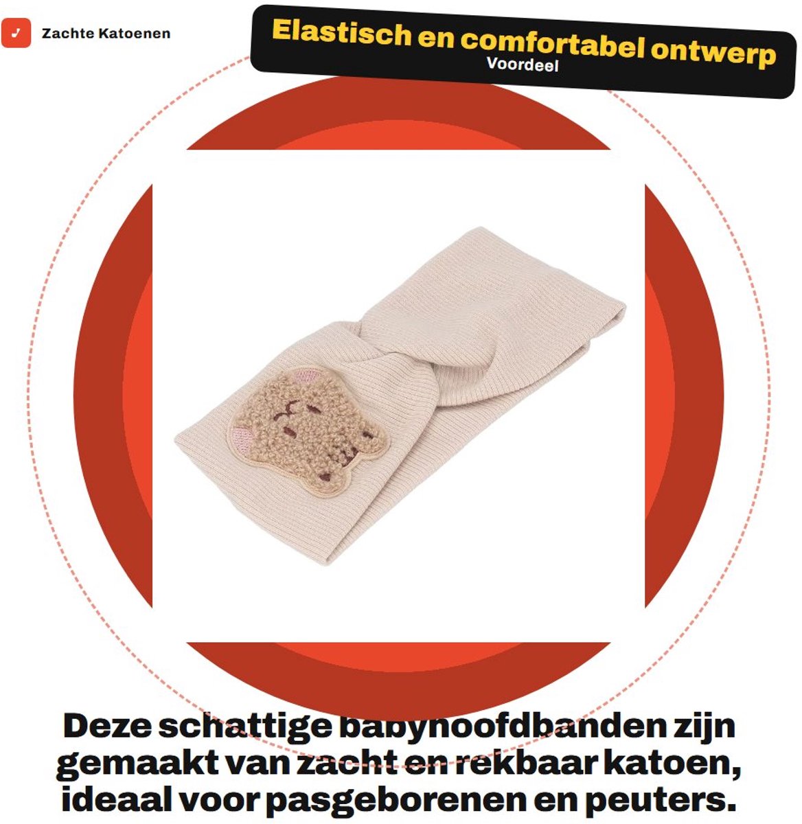 Dailygoods- Babyhoofdband Zacht Katoen - Elastisch Ontwerp - Cartoonpatroon - Geschikt voor 0-8 Jaar - Hoofdbeveiliging - Schattige Haarband