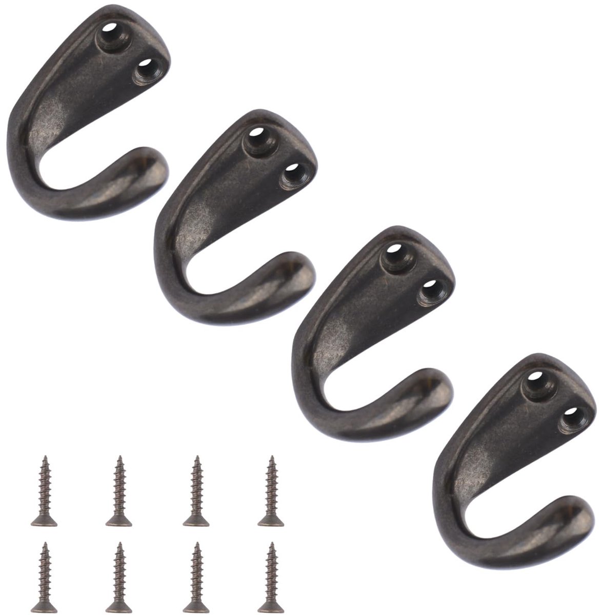Dailygoods- Wandhaak Antiek Messing - 4 Stuks - Enkele Prong Haken - Decoratieve Haken - Kapstok Haken - Maximaliseer Opslagruimte - Haak