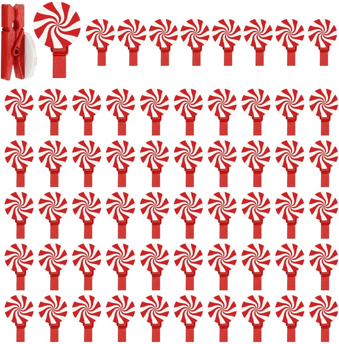 Dailygoods- Kerstknopen 60 stuks - Houten Clips - Snoepstickers - Knutselmateriaal voor Kinderen - Feestdecoratie - Geschikt voor Doe-Het-Zelf projecten