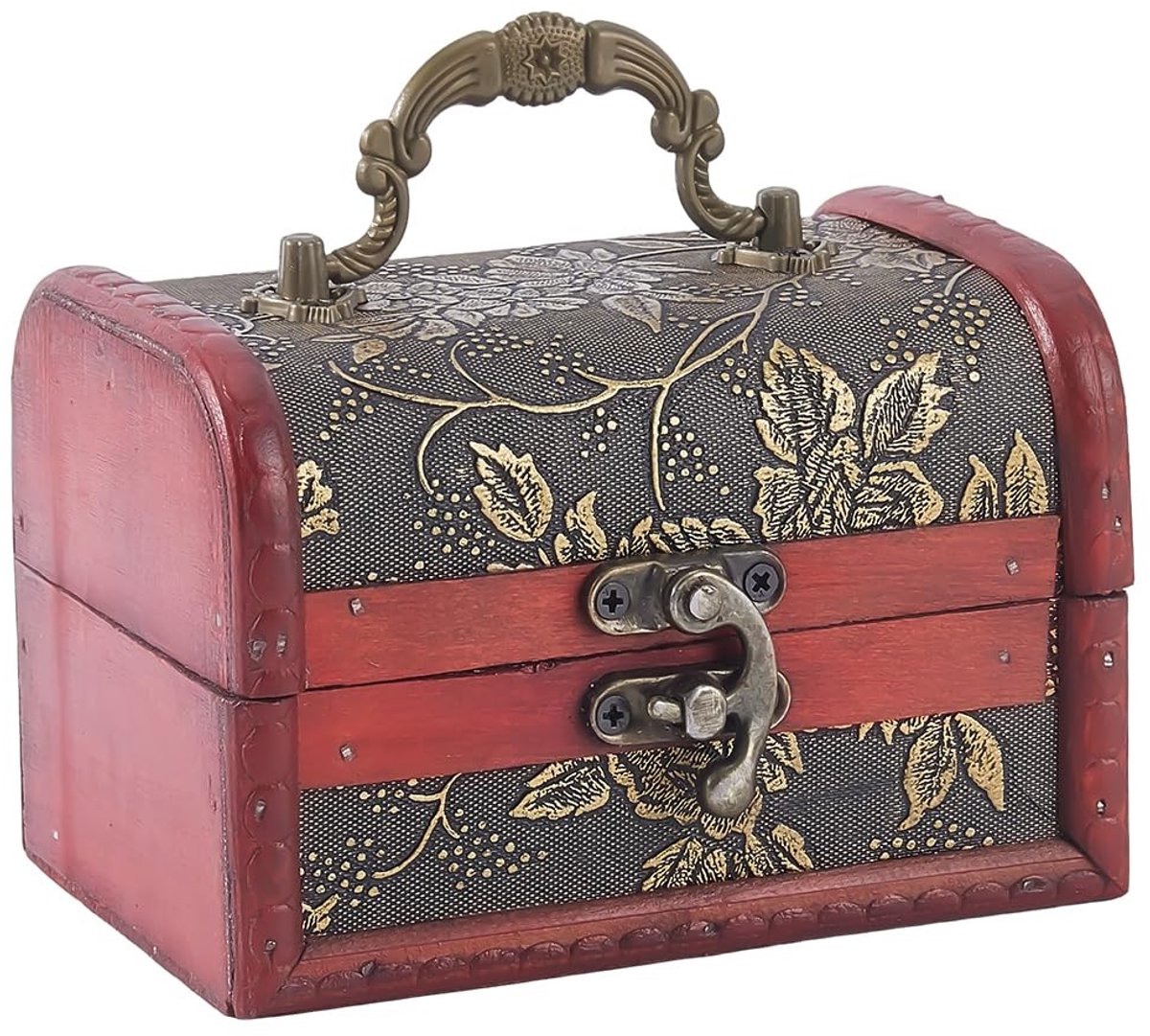 Dailygoods - Mini-sieradenkistje van hout, piratenschatkist, retro, opbergdoos voor herinneringen, klein decoratief Europees kistje van kunstleer met handvat voor sieraden