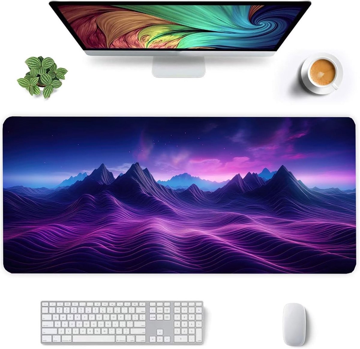 Grote Muismat - Bureau Pad - Gaming en Werk - Antislip Rubberen Basis - 900 x 400 mm - Paars Bergen