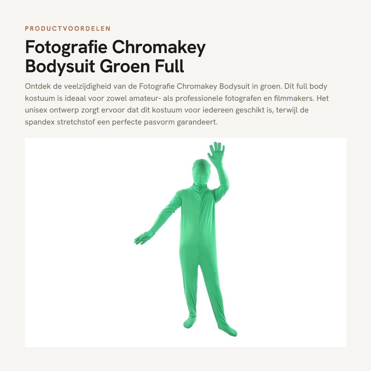 Dailygoods- Bodysuit Groen - Full Body - Stretch Stof - Unisex - Fotografie Kostuum - Melkzijde - Ademend vermogen - Groen Schermpak