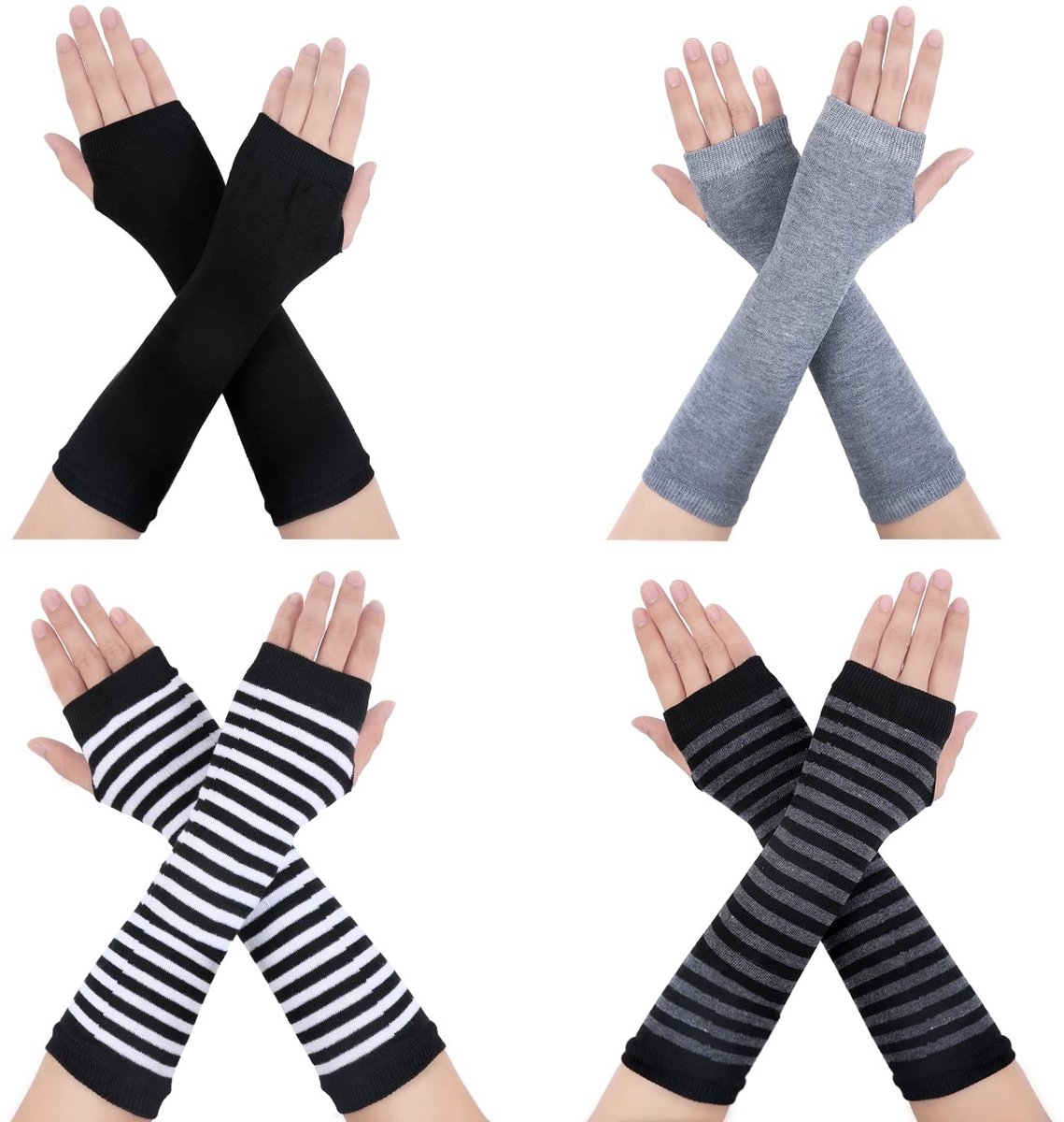 Dailygoods - 4 paar Handschoenen Vingerloos Warm, Gebreide Ellebooglengte Handschoenen Vingerloos Lange Vingerloze Handschoenen Dun Armwarmer met Vingergaten voor Dames Heren Kinderen