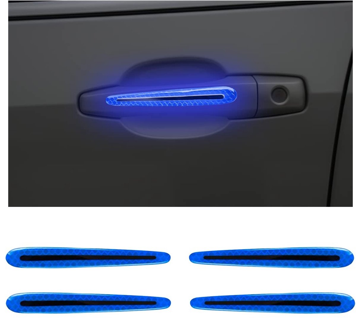 Dailygoods- Autodeurklinkbescherming - 4 Stuks - Reflecterende Stickers - Krasbescherming - Veiligheidswaarschuwing - Hoogwaardig PVC - 1,6 x 12,9 cm - Deurgreepstickers