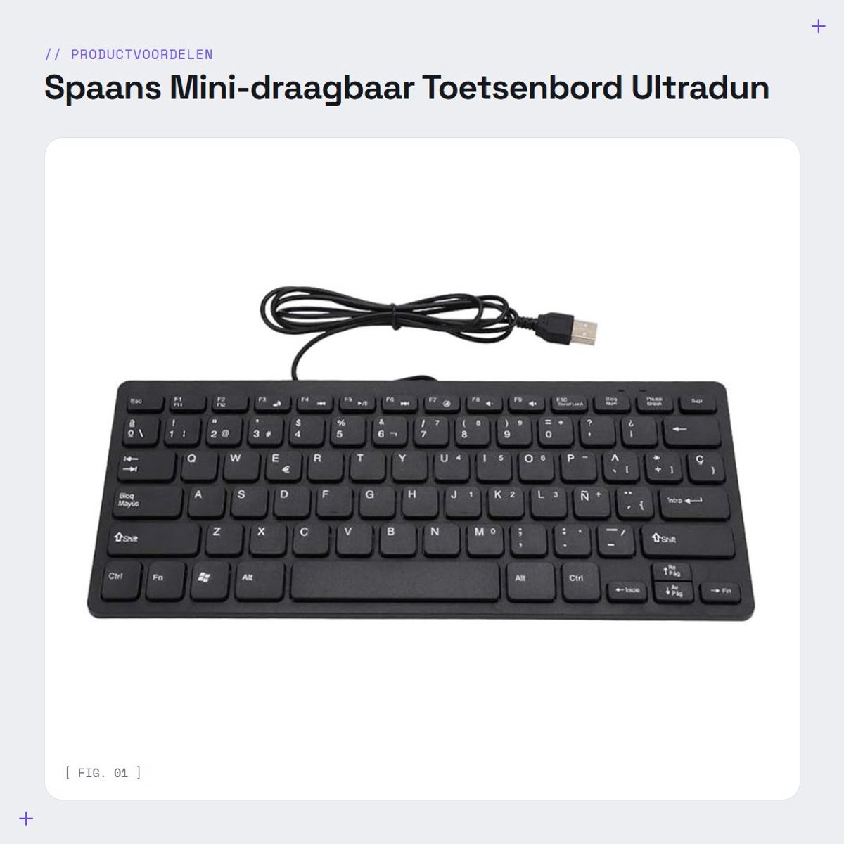 Dailygoods - Spaans Mini-draagbaar Toetsenbord - Ultradun USB Toetsenbord - Compact formaat - Zwart - 78 Toetsen - Ideaal voor Desktopcomputer en Laptop