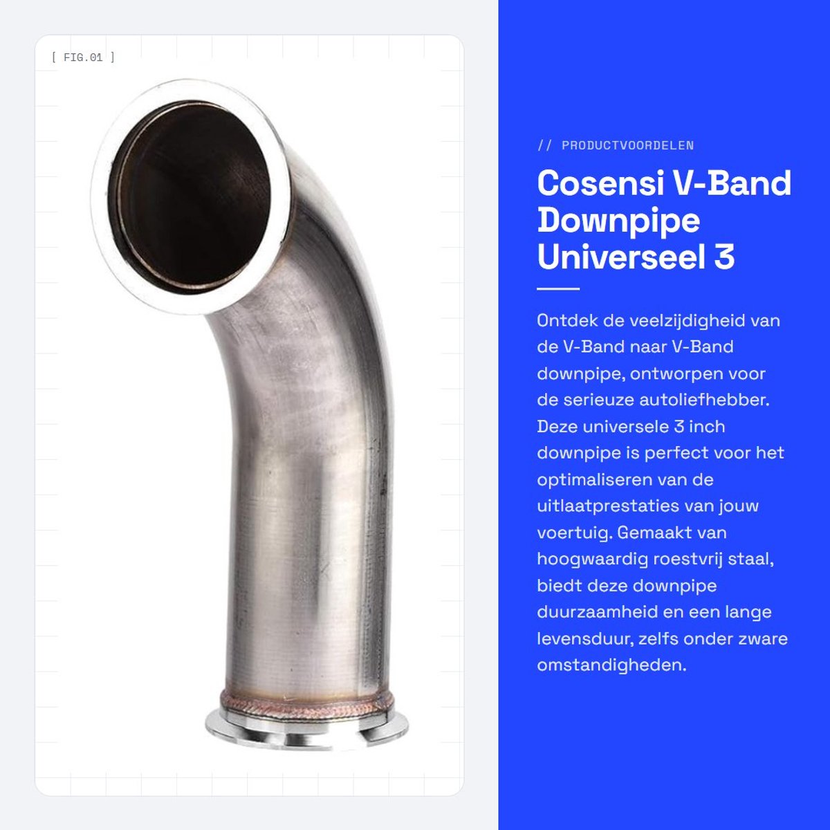 Dailygoods- Downpipe Universeel 3 Inch - V-Band/Klem - Roestvrij