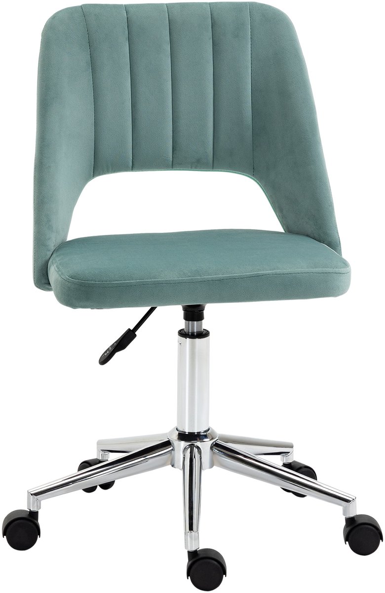 Groene Bureaustoel 49x60x91 cm, Hoogteverstelbare Draaistoel met Wielen, Schelpvormige Rugleuning, Gestoffeerde Computerstoel, 360° Draaibaar, Comfortabele Zitting voor Kantoor, Thuiswerkplek, Slaapkamer