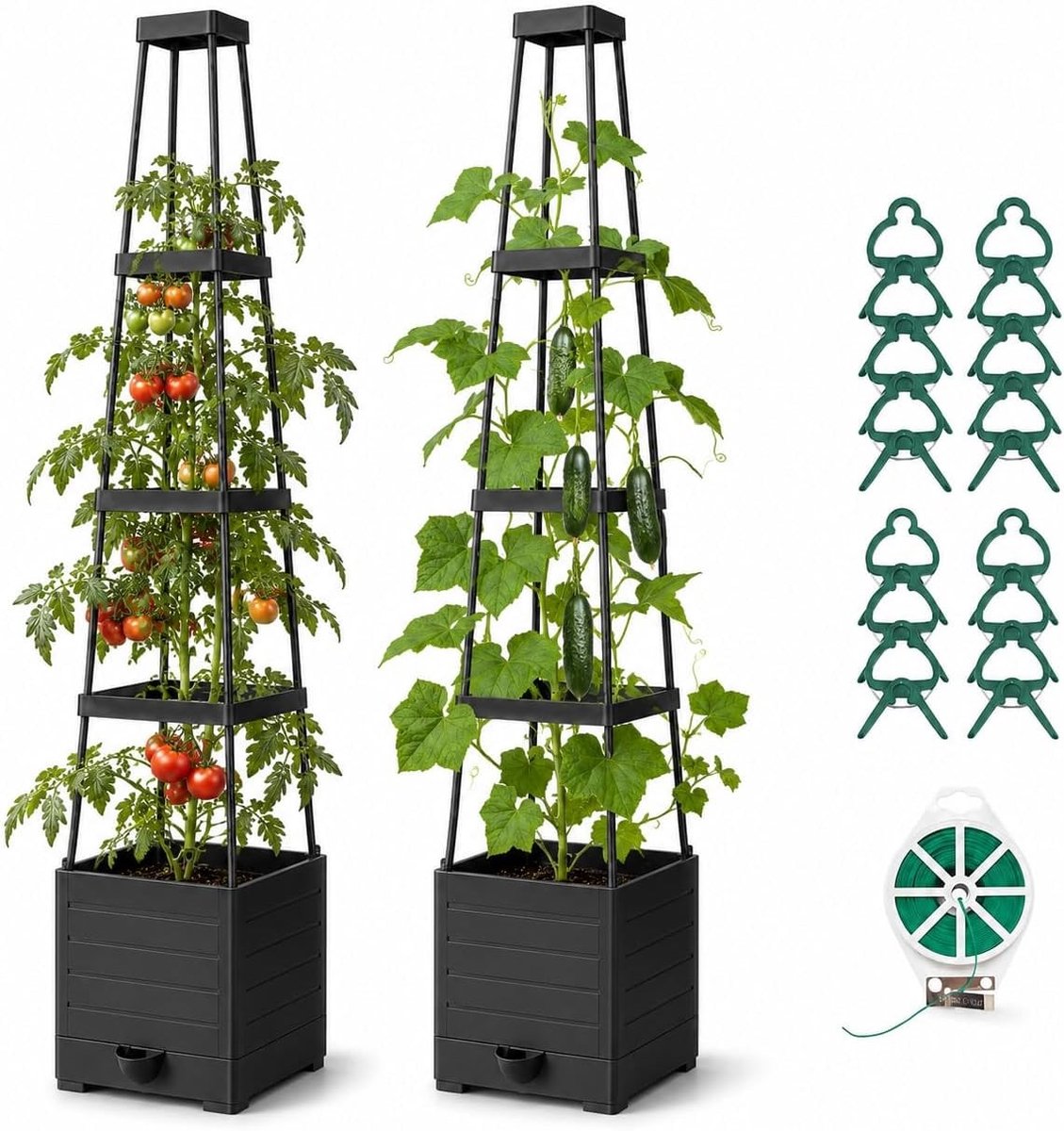 Kweekbak - Groen - 147 cm - Kunststof met Latwerk - Verhoogde Zelfbewaterende Plantenbak voor Tuin en Balkon