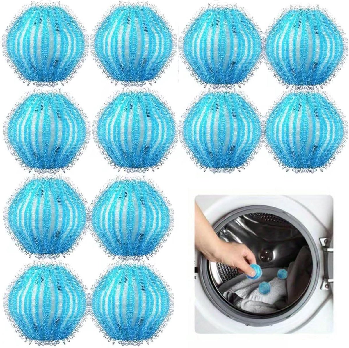 Haarverwijderaar Wasmachine - Pluisballen Was - Kleding Reinigen - Herbruikbaar Nylon Materiaal - 12 Stuks - Blauw