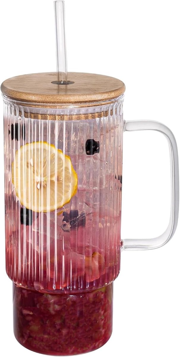 Ijskoffie glazen - Helder Glas - 1000 ml - Glazen Beker met Deksel en Rietje - Voor Smoothies en Cocktails