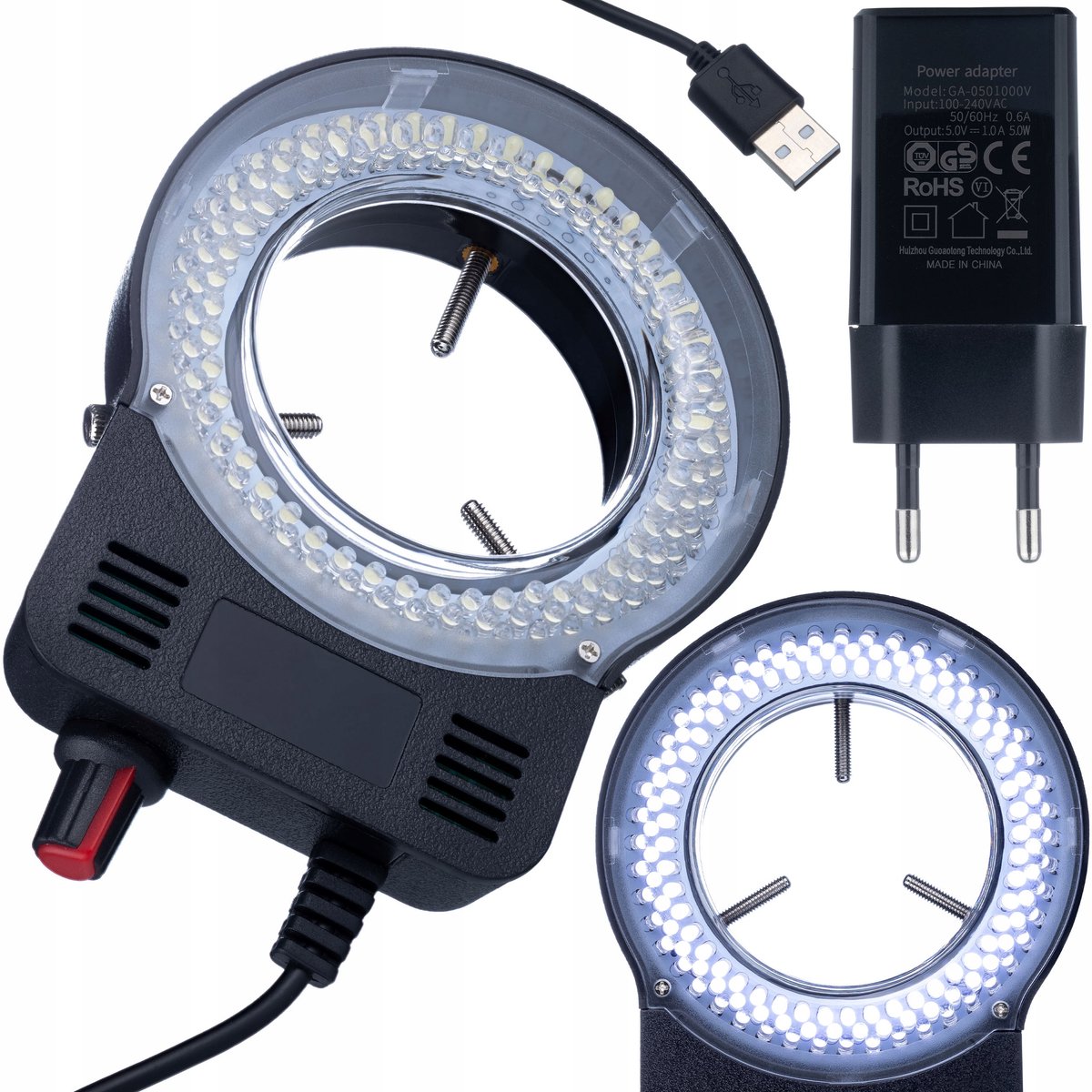 Rosfix MicroBright 144 LED Ringlamp - USB Voeding, Dimbaar 0–100% - 0–10W, Montage Ø30–65mm