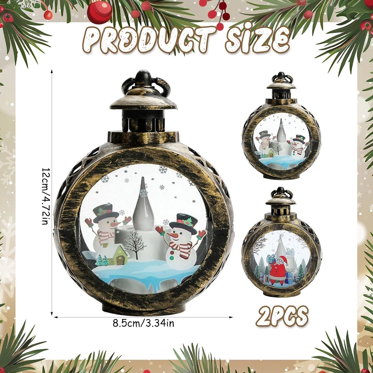 Kerstdecoratie LED-kerstlantaarn windlicht - voor binnen - vintage design – foto 7