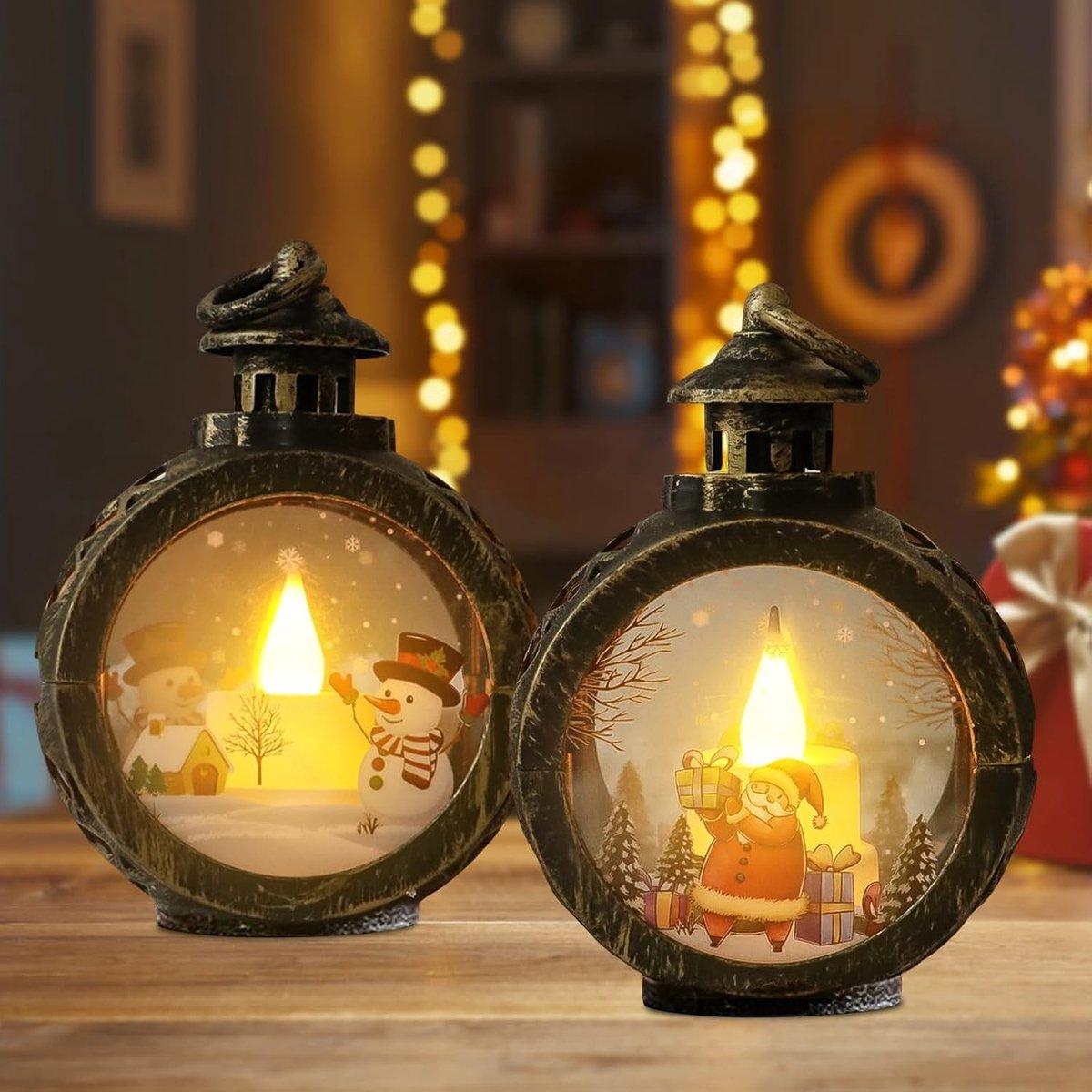 Kerstdecoratie LED-kerstlantaarn windlicht - voor binnen - vintage design