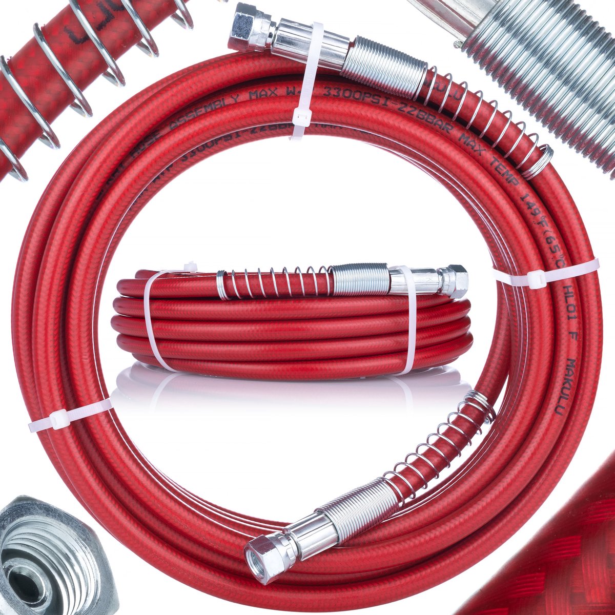 Rosfix Stalen Slang voor Airless Verfspuit - Hogedrukslang 10 m, 228 bar - 1/4" Aansluiting - Rood