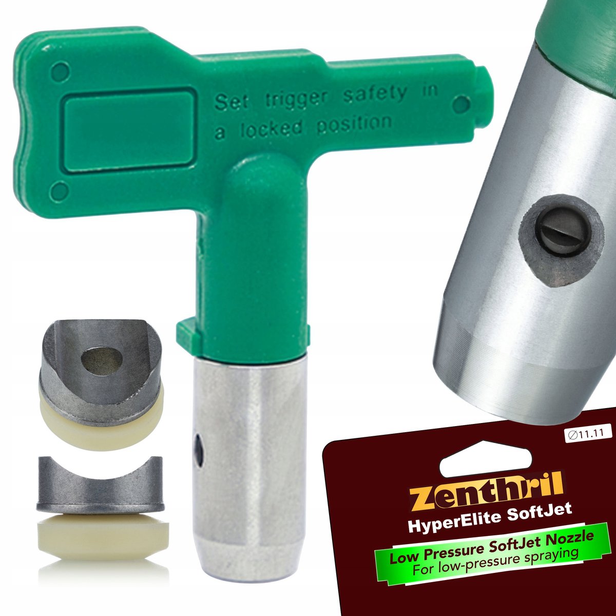 Zenthril Spuitmond Model 116 - Laagdruk SoftJet met Omkeerbare Tip - 0,016" Ø 5cm bij 30cm, 120bar - Geschikt voor Graco, Wagner