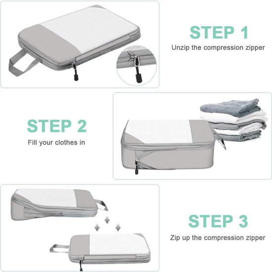 MODFU Compressiezakken voor Kleding - 4-delige Reis Set met 3 Cubes & 1 Schoenentas - Ruimtebesparend & Waterdicht - Oxford Stof - Lichtblauw - 38x28x4 cm van Modfu — afbeelding 4