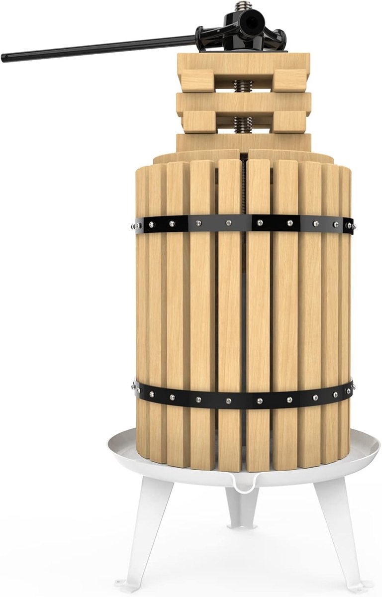 Handmatige 18 L Sappers met Houten Mand voor Gezonde Natuurlijke Sap, Appelpers, Fruitpers voor Druiven, Bessen en Appels, Inclusief Persnet voor Eenvoudig Gebruik en Efficiënte Sapextractie