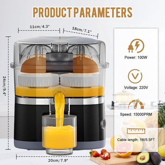 Automatische citruspers 100W voor sinaasappels en citroenen, eenvoudig te reinigen en snel in gebruik voor versgeperst sap thuis. — afbeelding 2