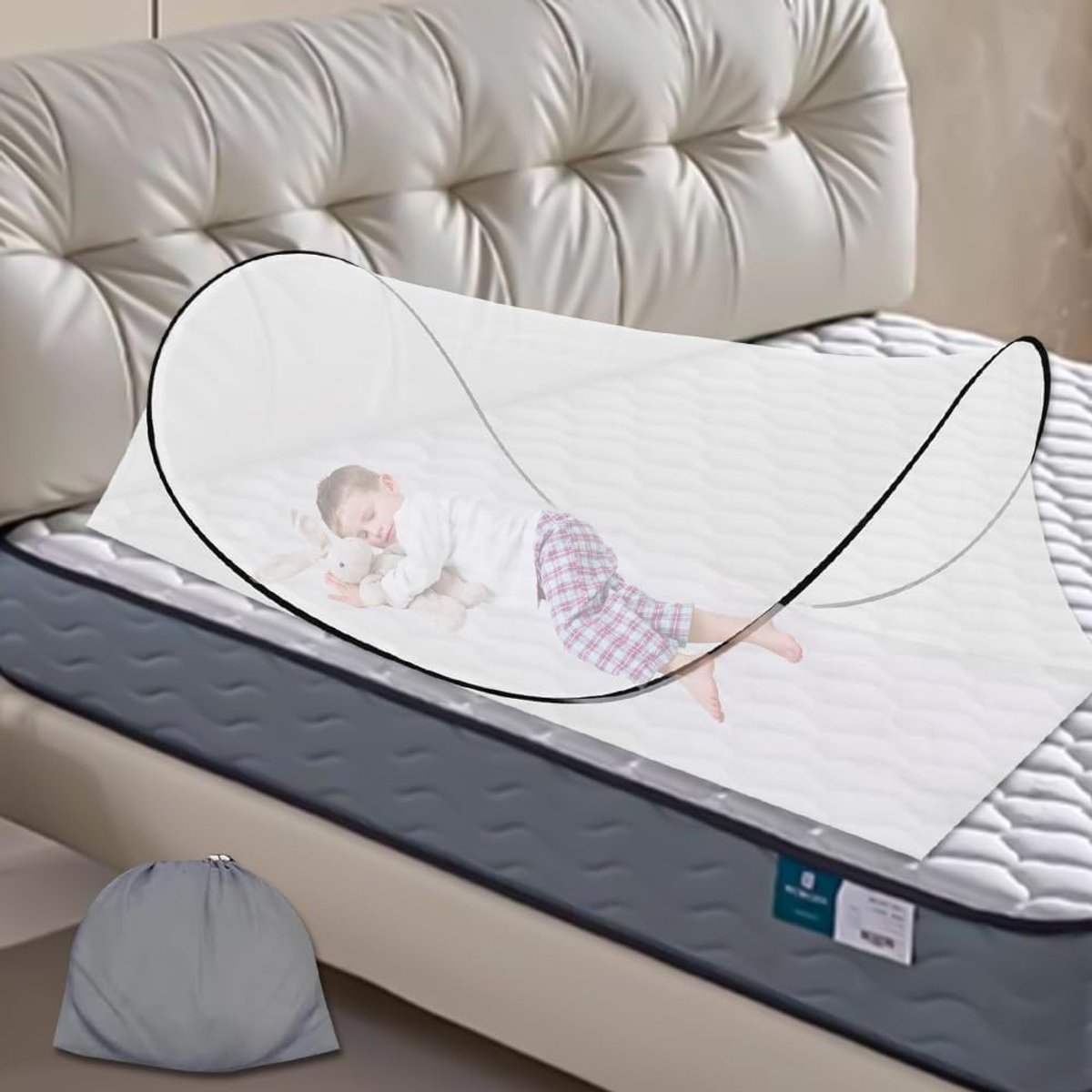 Pop-up Muggennet 200 x 100 x 70 cm, Verstelbaar en Opvouwbaar, Ideaal voor Kamperen en Buitenactiviteiten, Bescherming tegen Insecten voor Gezinnen